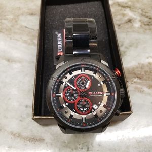 Men's Luxury Quartz Watches Analog Calendar Chronograph Stainless Steel Watch
